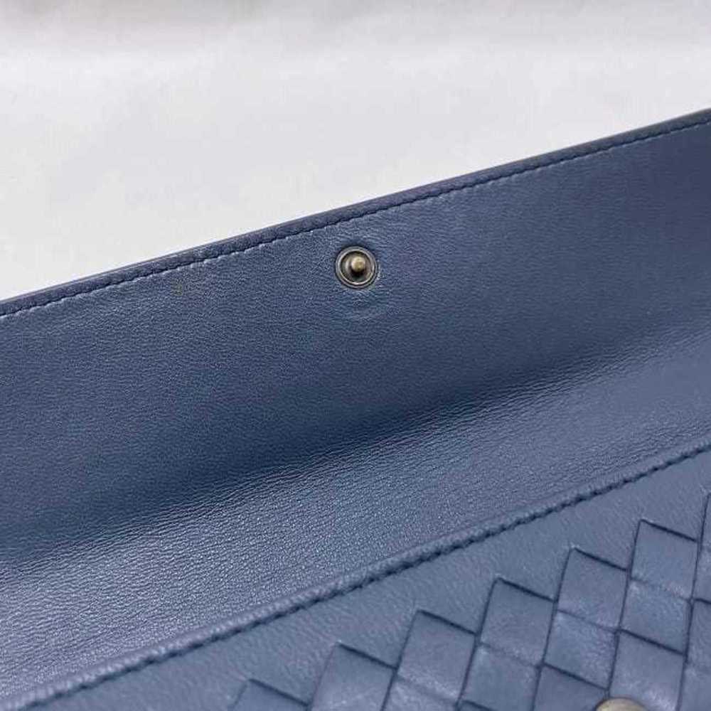 BOTTEGA VENETA Bifold Long Wallet Gray Blue Intrecciato Leather Flap Women's - Picture 5 of 10